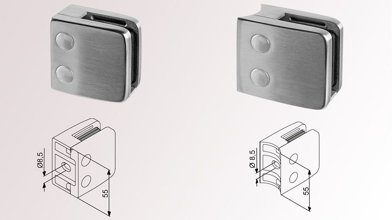 Pince à verre en inox carré pour garde-corps vitré