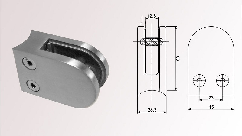 Pince à verre rond en inox pour fixation de garde-corps vitré